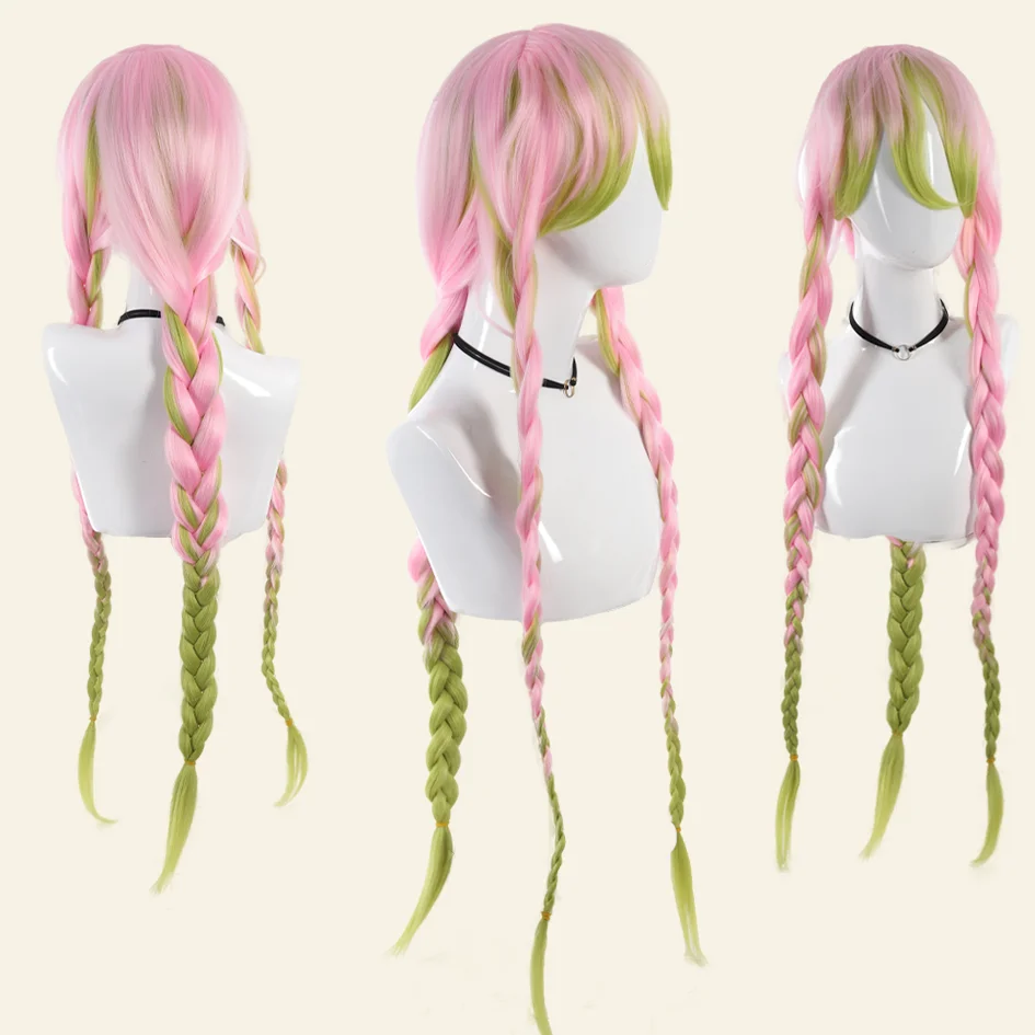 Synthetic Anime characters cosplay demon slayer blade·mili halloween christmas Pink wig long straight hair Hair accessories Hair