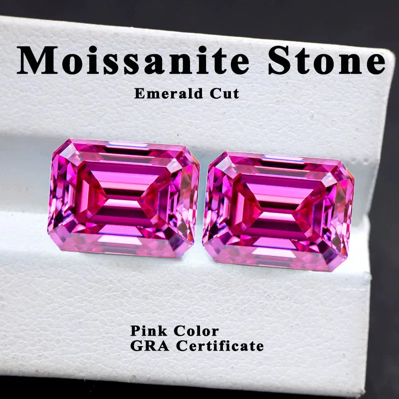 

Moissanite Stone Emerald Cut Pink Color Charms Lab Grown Diamond DIY Ring Necklace Earrings Main Materials with GRA Certificate