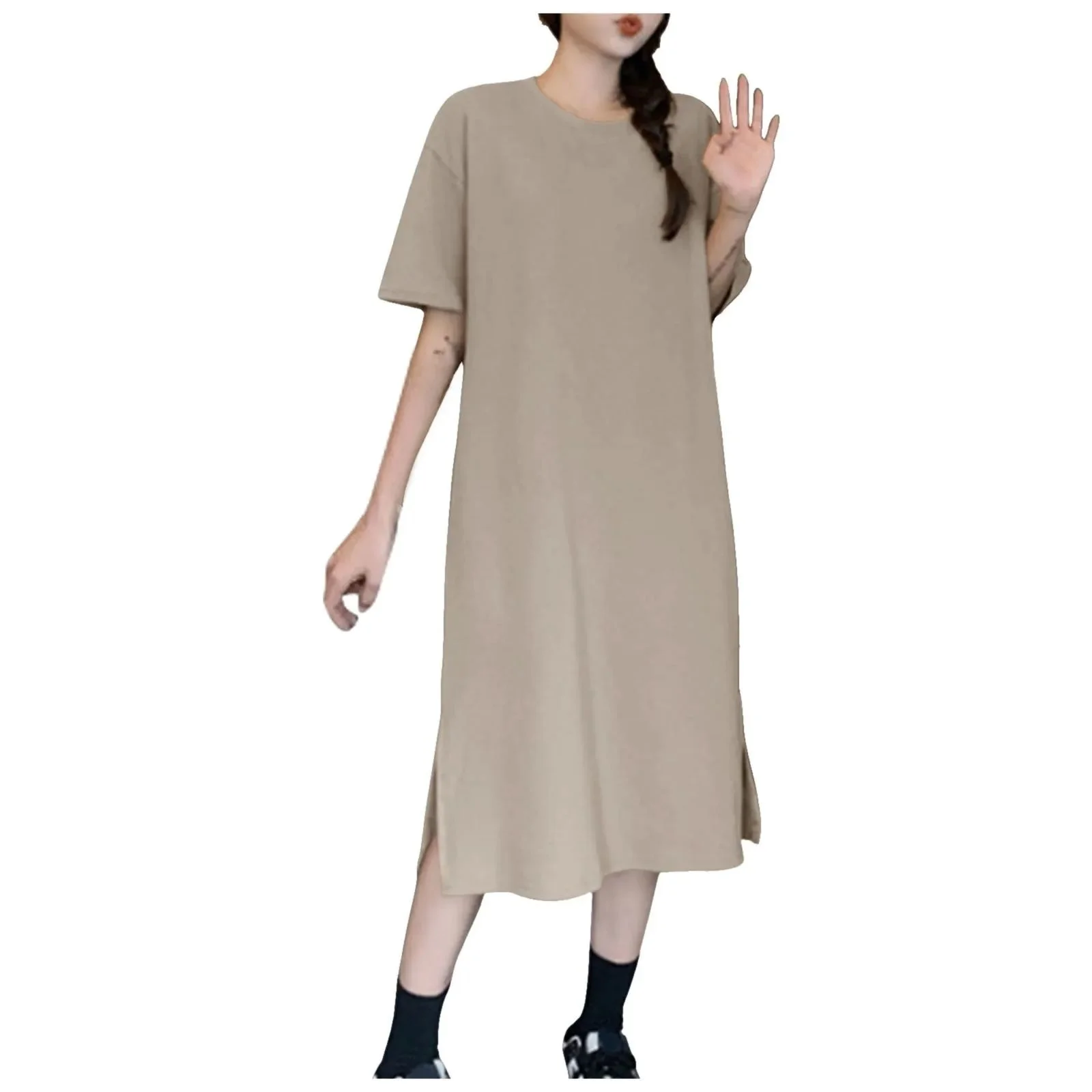 Surdimensionné ort suède t-shirt Dr pour les femmes été coupe ample décontracté Maxi Dr confortable respirant autre matériau 00%