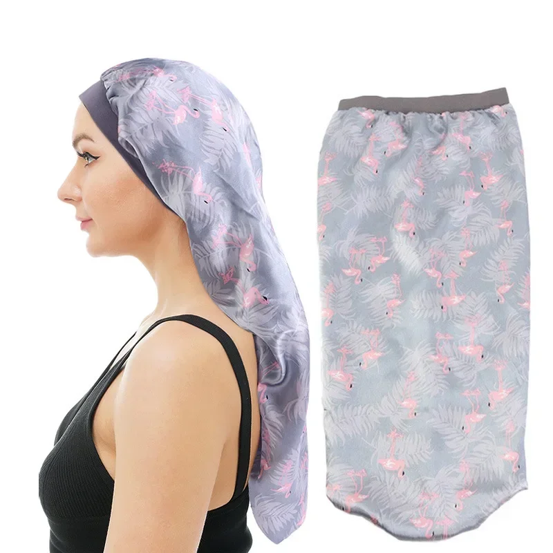 

Elastic Hairband Long Tube Satin Nightcap Printed Satin Hair Care Cap Beauty Salon Cap Shower Cap