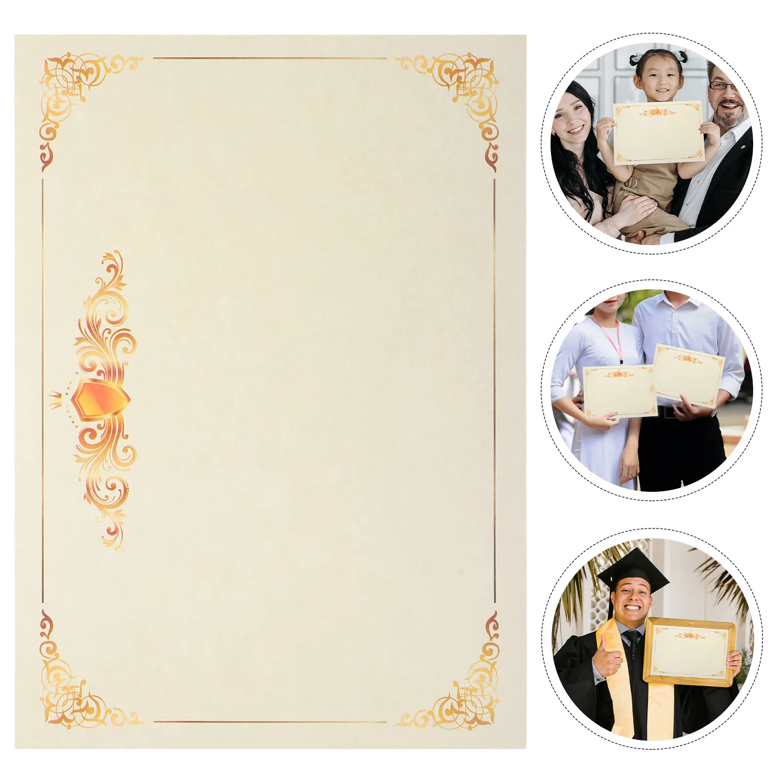 

100 Sheets Blank Diploma Certificate -Side Offset High-Quality Floral Border Writable Surface Employee Recognition