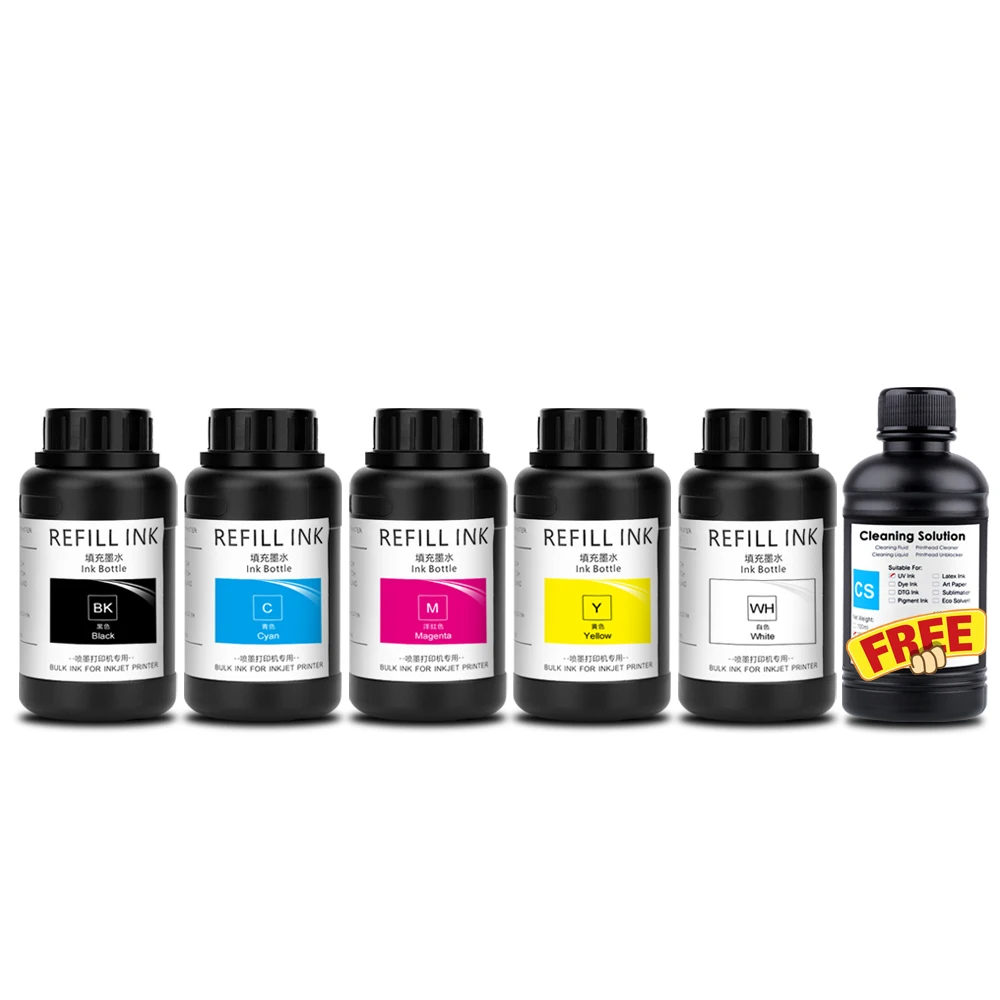 Free UV Cleaning With 5PCS 250ML UV Ink For Epson XP600 TX800 L800 L805 L1800 1390 R1390 1400 DX5 DX7 DX10 i3200 i1600 4720 5113