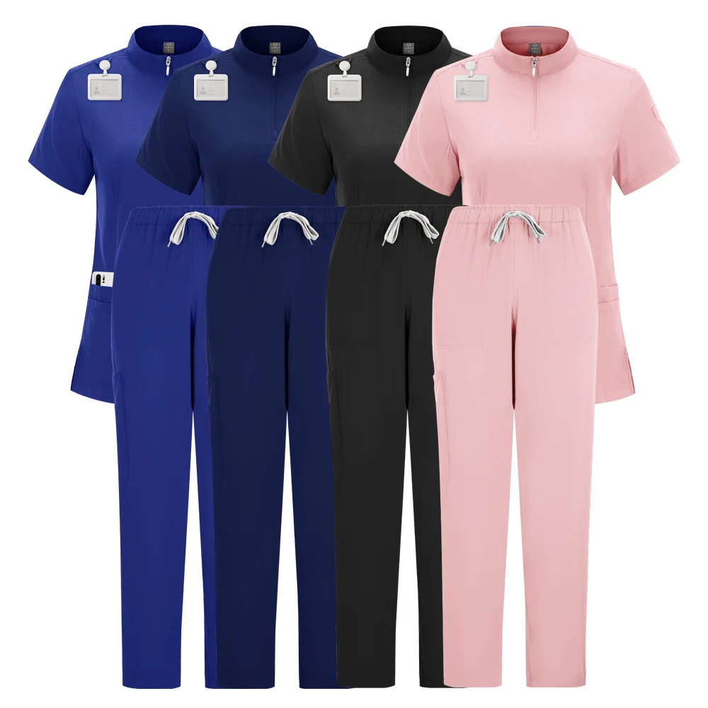 Uniformes quirúrgicos para mujer, conjuntos de enfermería, Top de bolsillo, pantalones rectos, uniforme de enfermera médica, trajes de Hospital de salón de belleza clínica