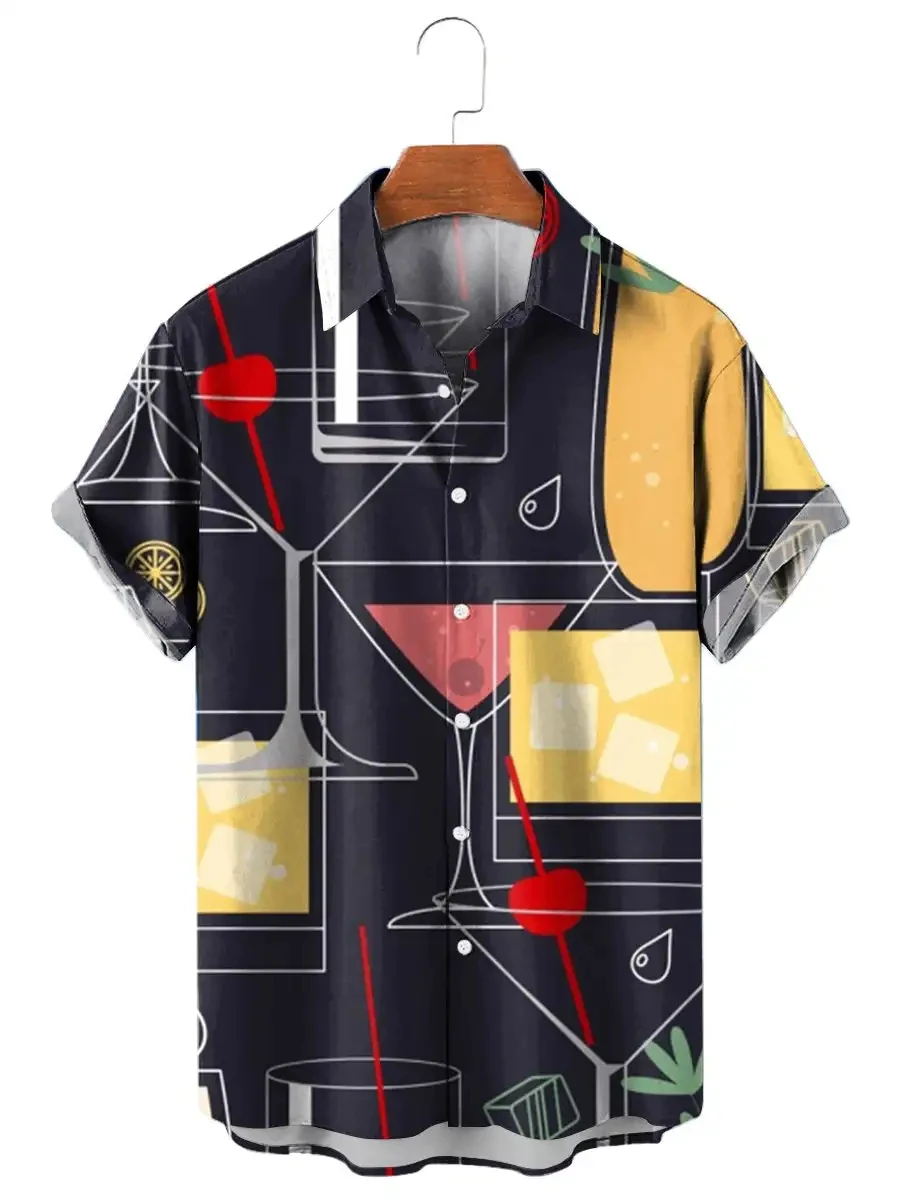 Men's Hawaiian Fashion Style Patchwork Plaid 3D Print Summer Shirt For Men Casual Short Sleeve Retro Funny Male Clothes  Vintage