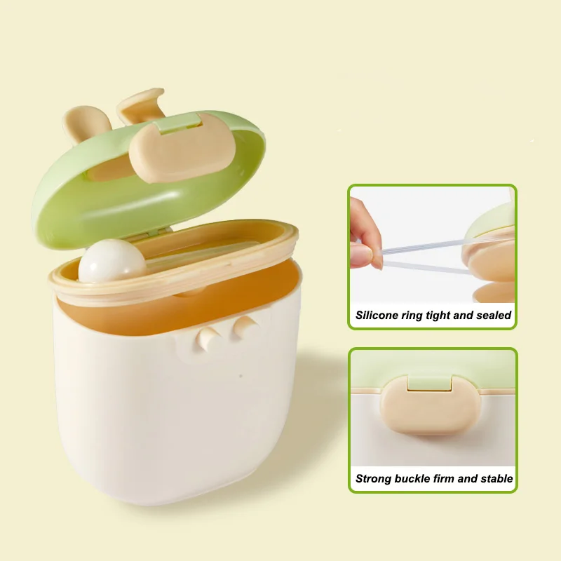 New Silicone Rabbit Ear Formula Dispenser, Milk Powder Container, Matte Surface Milk Powder Box with Spoon, Lock and Strap