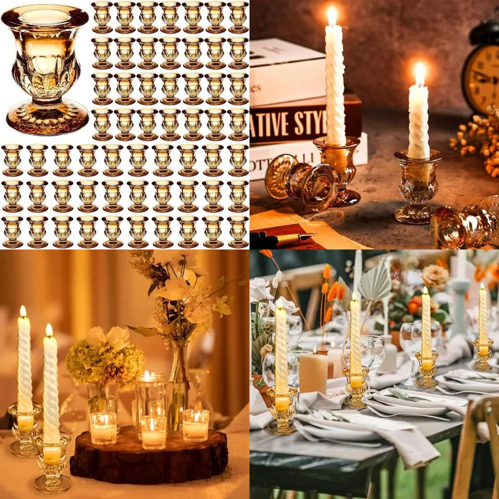 

Bulk 60-Piece 2.5 Inch Taper Candlestick Holders for Table Centerpieces - Thick Glass Candle Stands Ideal for Rituals and Decora