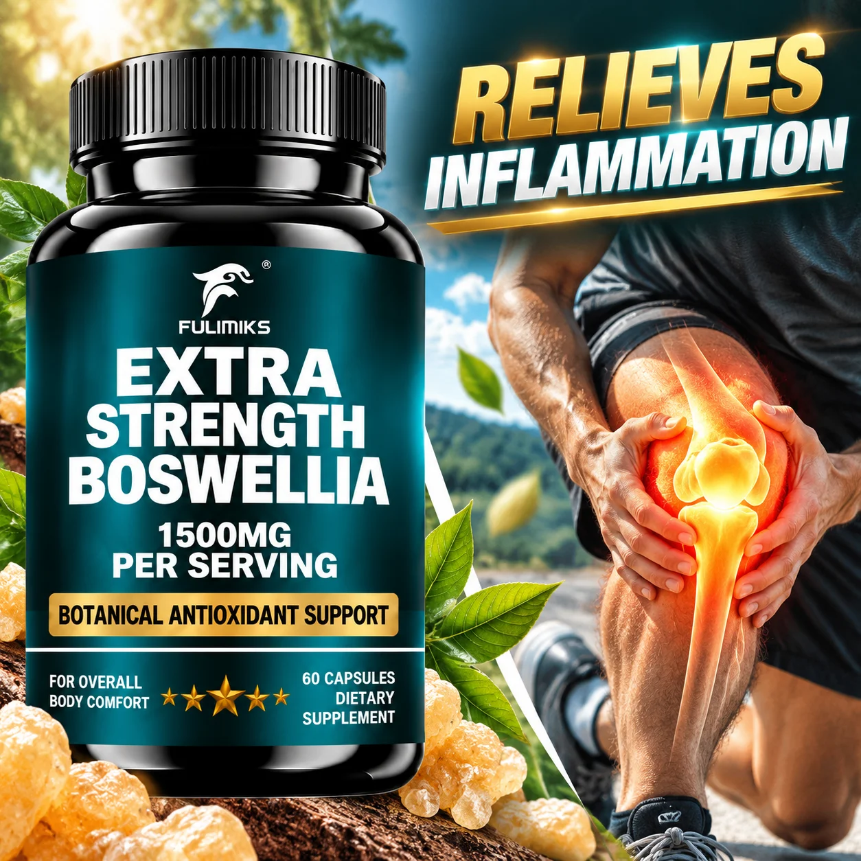 Extra Strength Boswellia Supplement, with Boswellic Acid, Botanical Antioxidant Support, Help Maintain Joint Mobility & Body Comfort, for Daily Active Lifestyle