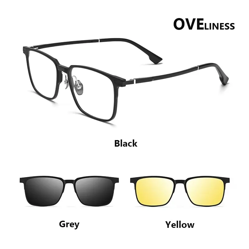 

2 в 1, квадратная мужская оправа для очков из чистого титана с поляризационным зажимом, солнцезащитные очки ночного видения, женские очки 2026