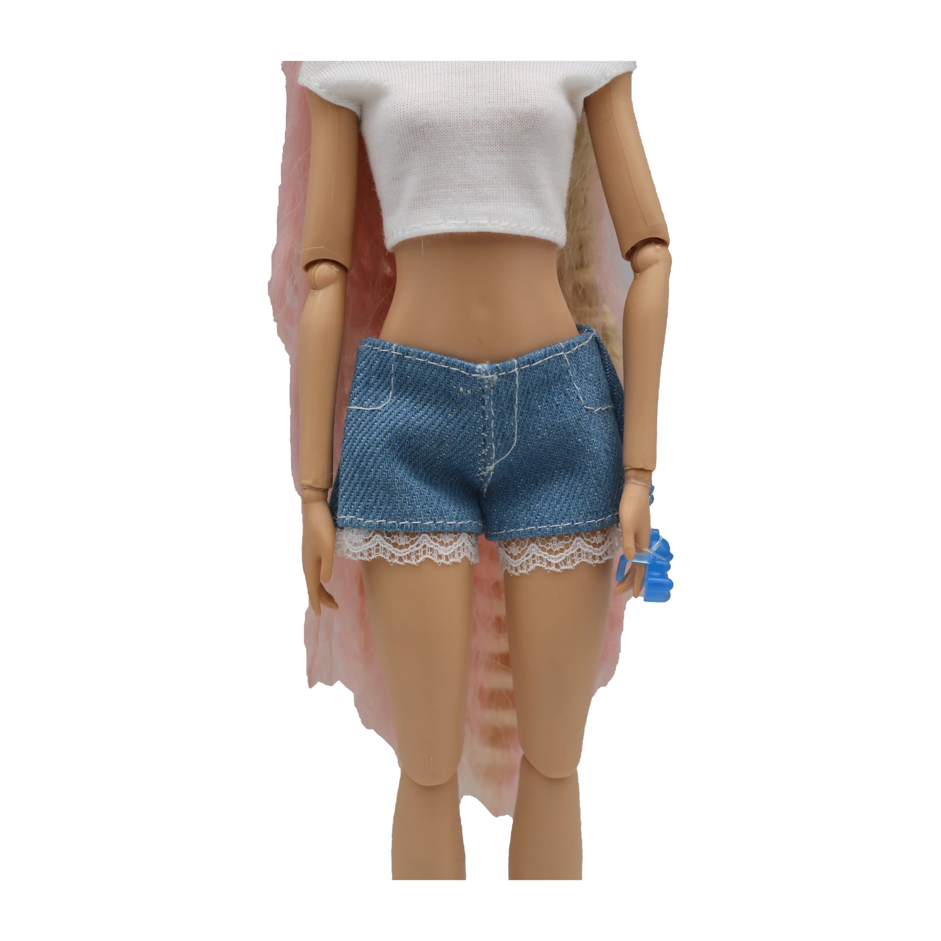 New 30cm 1/6 Simple Claus Vest Lace Denim Shorts Daily Wear Accessories Clothes for Barbies Doll