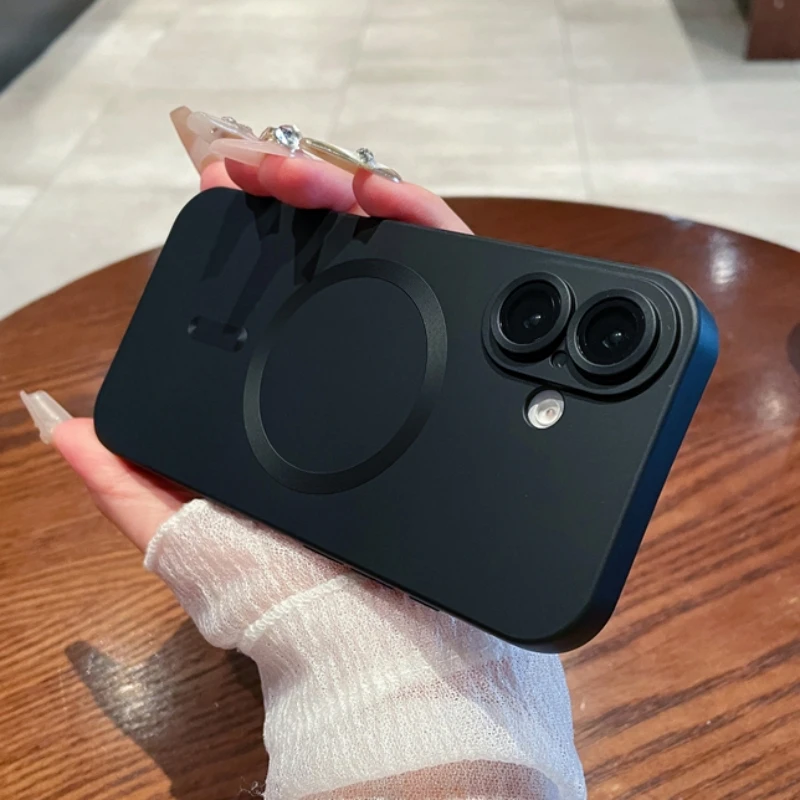 Luksusowe matowe etui silikonowe dla iPhone 16 15 14 13 12 11 Pro Max Plus dla Magsafe Magnetic Lens Film Protector Soft Cover