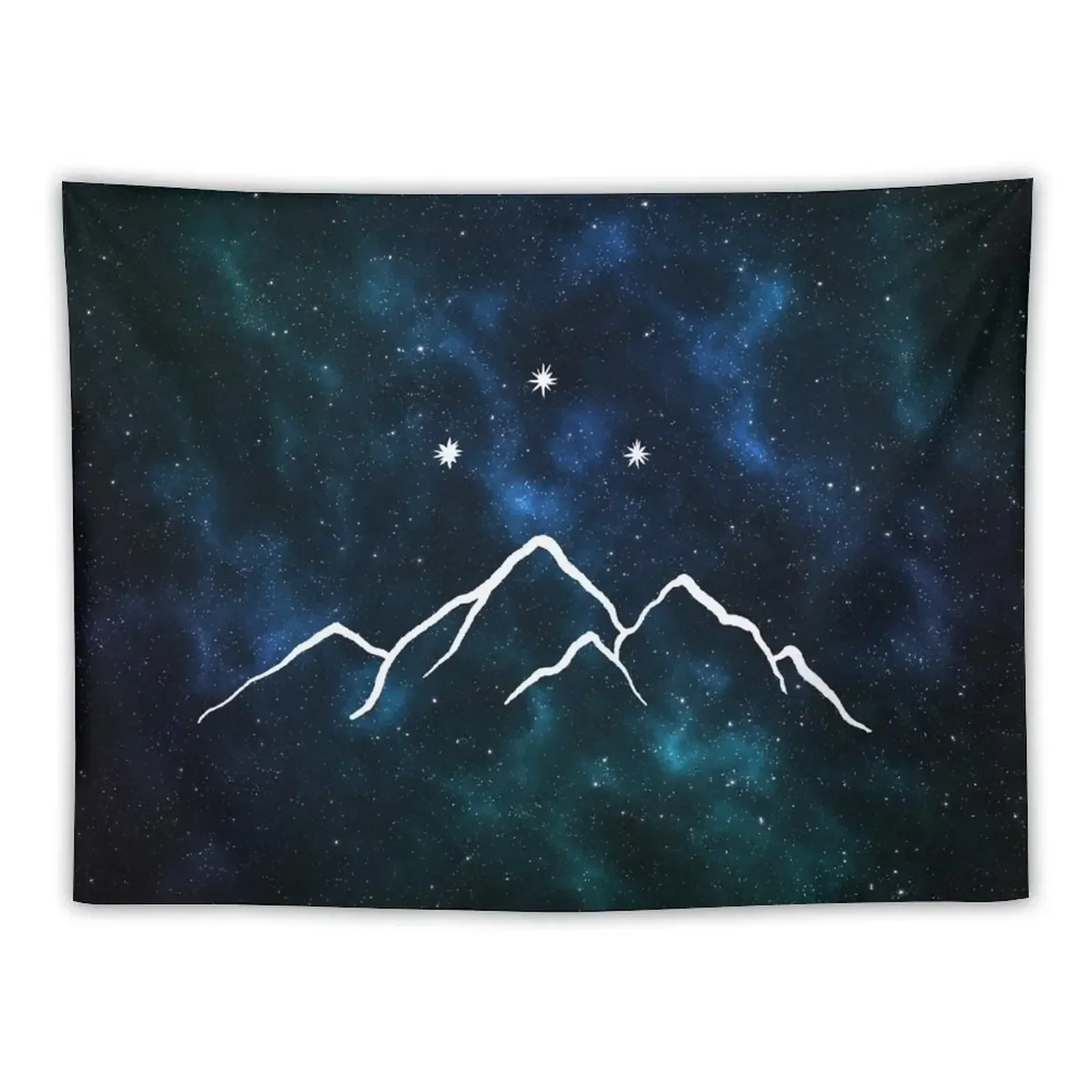 

Night court - mountain and stars drawn on galaxy background Tapestry Wall Mural Korean Room Decor Tapestry