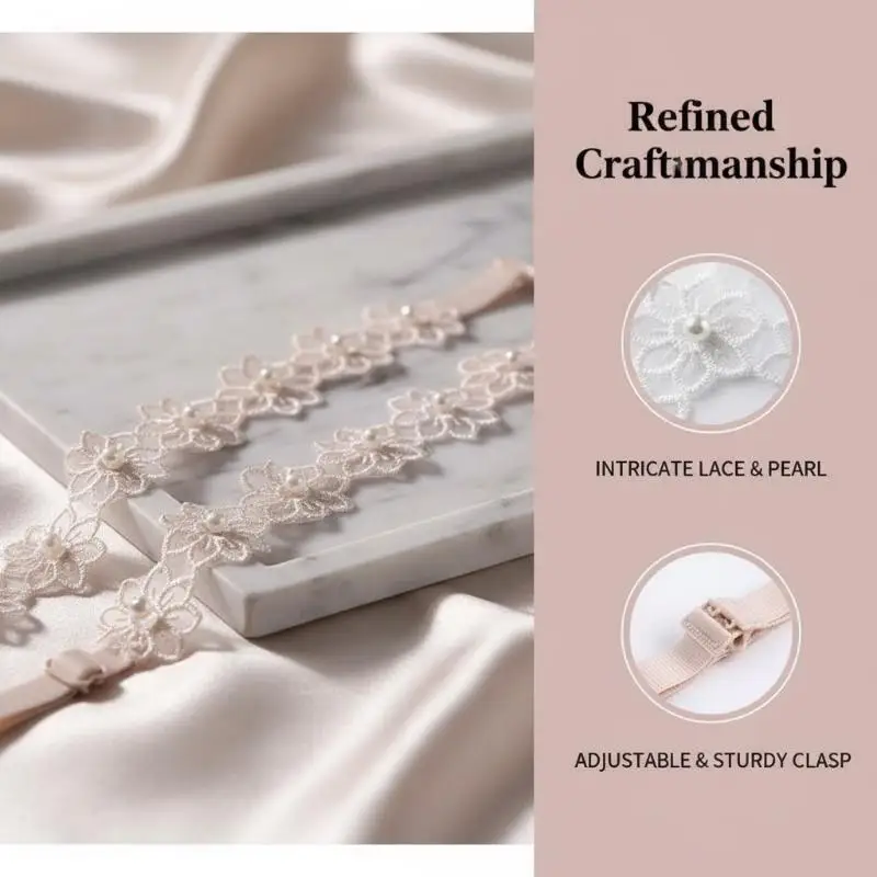 Lace Pearl Bra Straps With Adjustable Length Soft Texture Perfect For Off Shoulder Dresses Daily Casual Wear