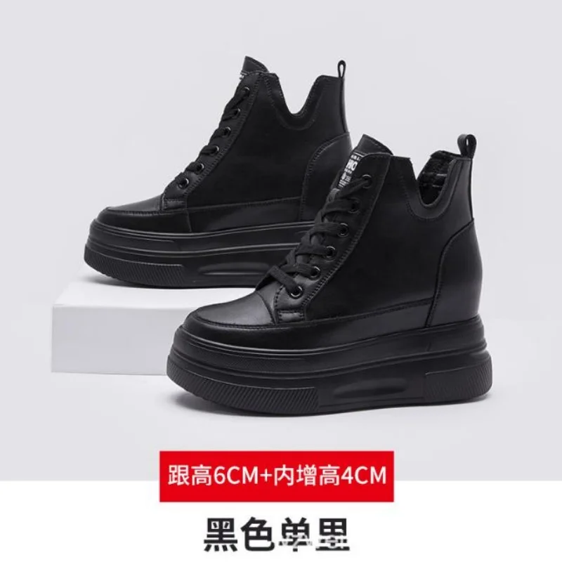 Autumn High Platform Sneakers 10CM High Heels Women Thick Sole Ankle Boots Leather Wedge Winter Casual Shoes black Boots