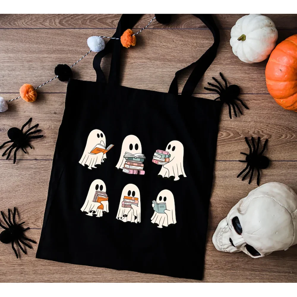

Bookish Ghost Tote Bag Literary Halloween Tote Spooky Bookworm Book Lover Reader Gift Back To School Birthday Party Decoration