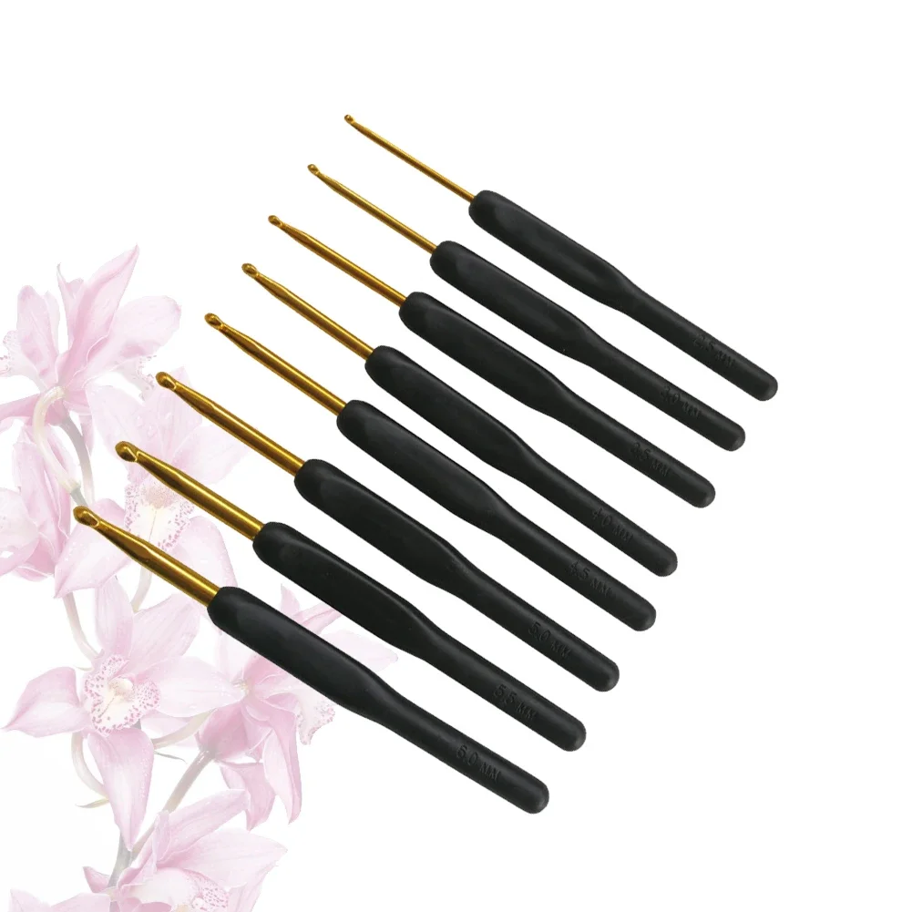 8pcs Handmade Crochet Hook Set Soft Handle Stitches Sewing Tool Home Knitting Needles Aluminum Alloy Grip DIY Ergonomic Portable