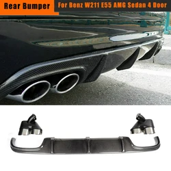 Rear Bumper Diffuser Lip for Mercedes Benz W211 E55 AMG Sedan 4 Door 2002-2006 Rear Diffuser with Exhaust Tips Carbon Fiber