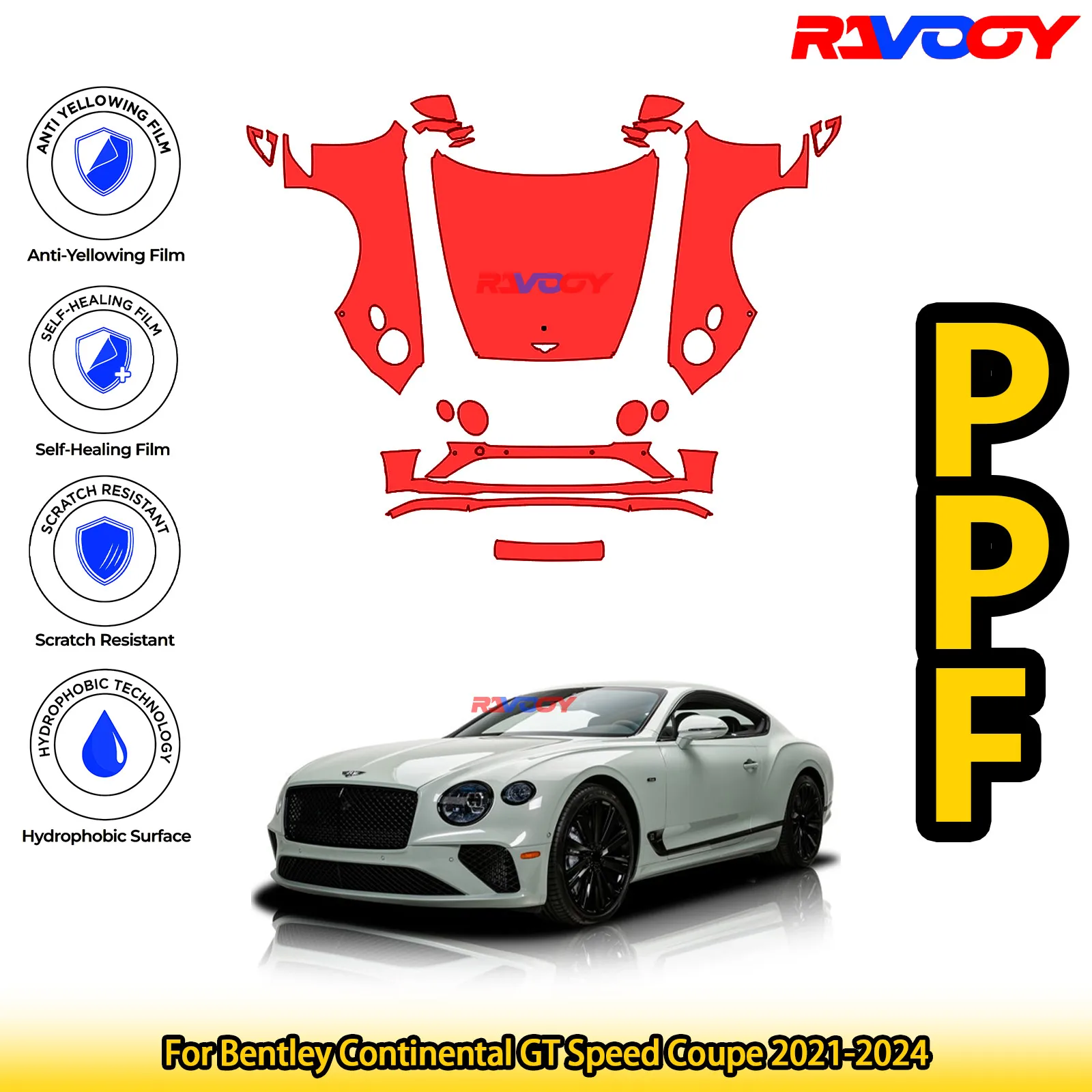 

For Bentley Continental GT Speed Coupe 2021-2024 Glossy Matte Black Precut front PPF Kit Paint Protection Film