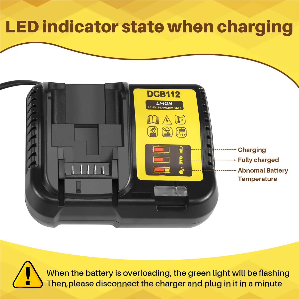 Dcb112ที่ชาร์จแบตเตอรี่ Li-ion DeWalt 10.8V 12V 14.4V 18V Dcb140 Dcb200 Dcb101 Dcb105 Dcb200ปลั๊กสีดำ