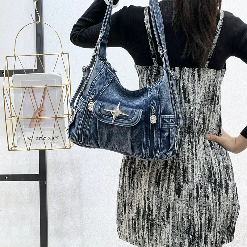 Tas tangan wanita Denim kualitas tinggi baru tas HOBO kapasitas besar kasual tas bahu Bolsas Totes wanita terlaris