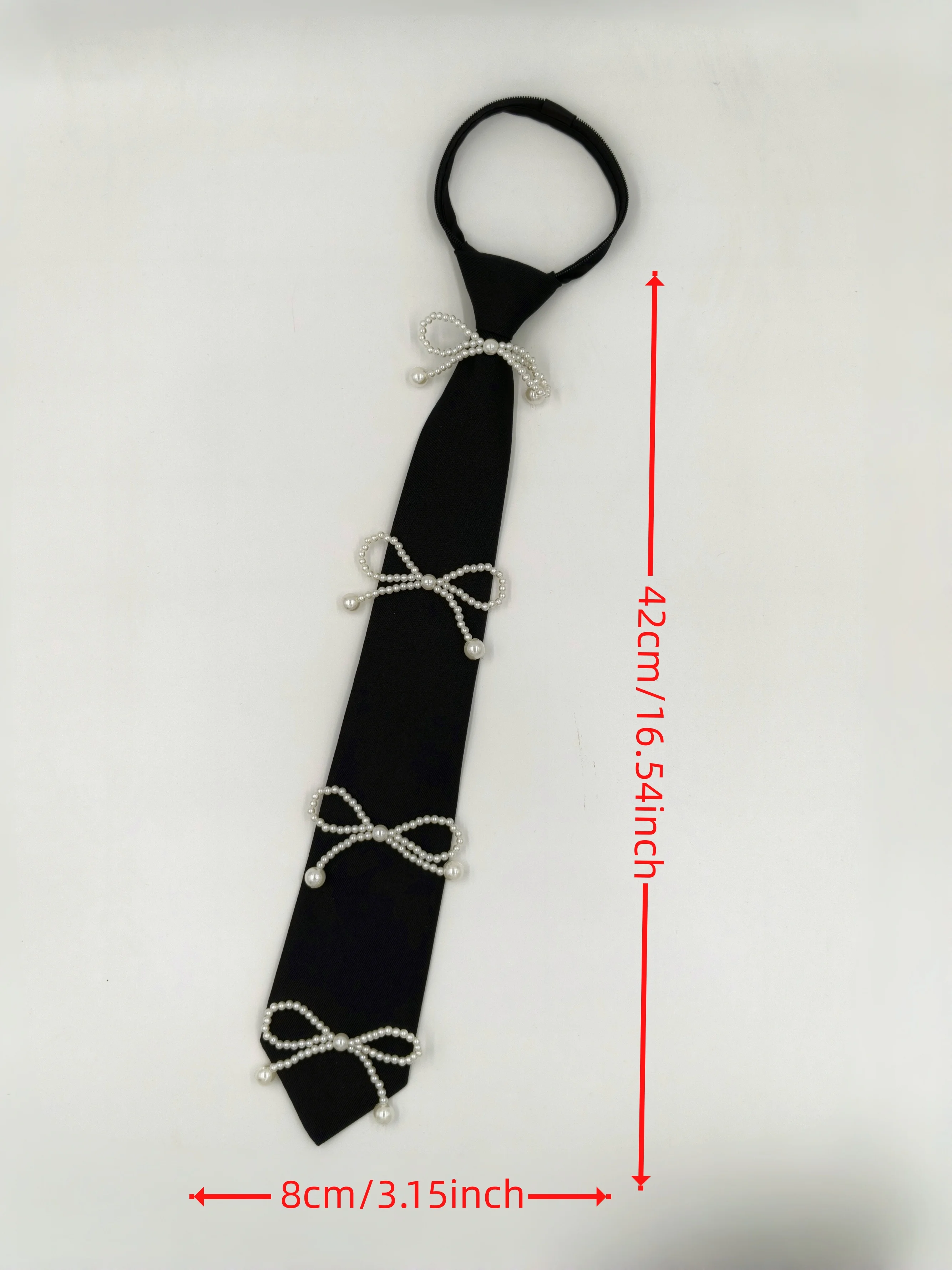 French-style gentle pearl bow tie, no-iron black twill satin fixed lazy tie, decorative collar for girls' JK school shirts, accessory for daily commuting and banquets