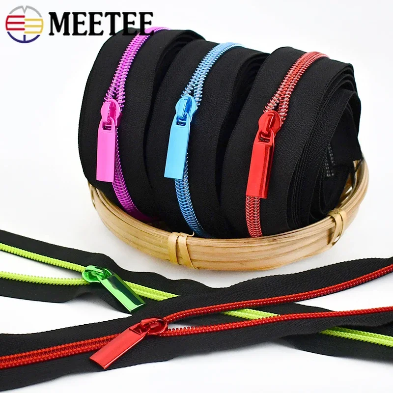 1/2/3Meters 5# Meetee Sewing Zipper with Nylon Zippers Pulls Slider Bag Purse Zip Closure Coil Roll Clothes Head Zips Repair Kit