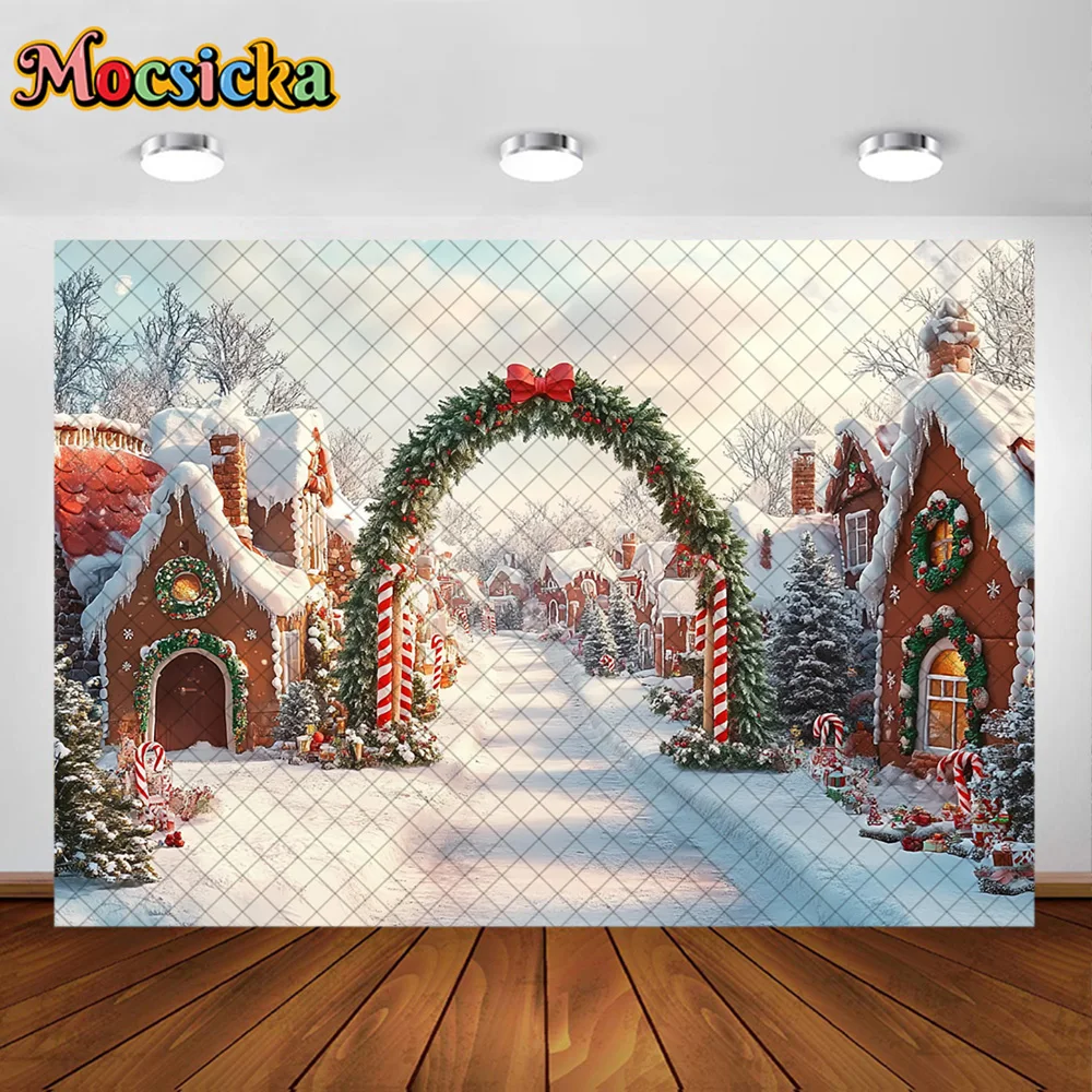 Mocsicka фон для фотосъемки Рождественский конфетный дом арка венок украшения фон детский рождественский праздник вечерние выпускной студийный реквизит
