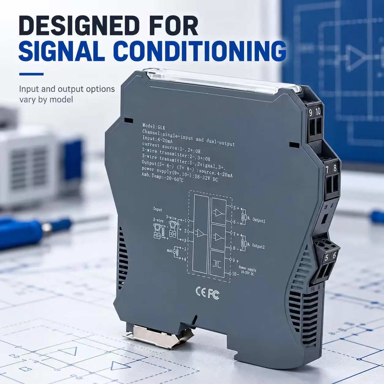 Intelligent DC24V Signal Isolator 4-20mA to 0-10V/RS485 1 in 1 Out Optocoupler Isolation Technology Relay Analog Converter