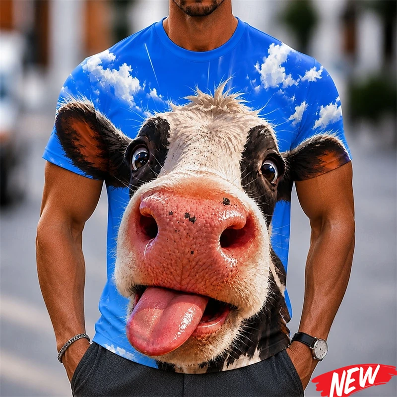 Funny Animal Cow Pattern Men's T Shirt 3D Printed Donkey Crew Neck T Shirt Fashion Casual Daily