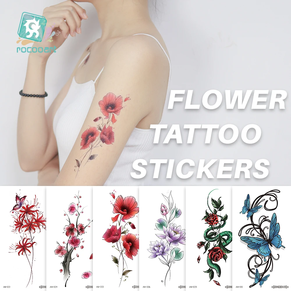 Chest Waist Shoulder Back Waterproof Temporary Tattoo Sticker  Rose Red  Flower Butterfly Fake Tattoo  Body Art For Woman