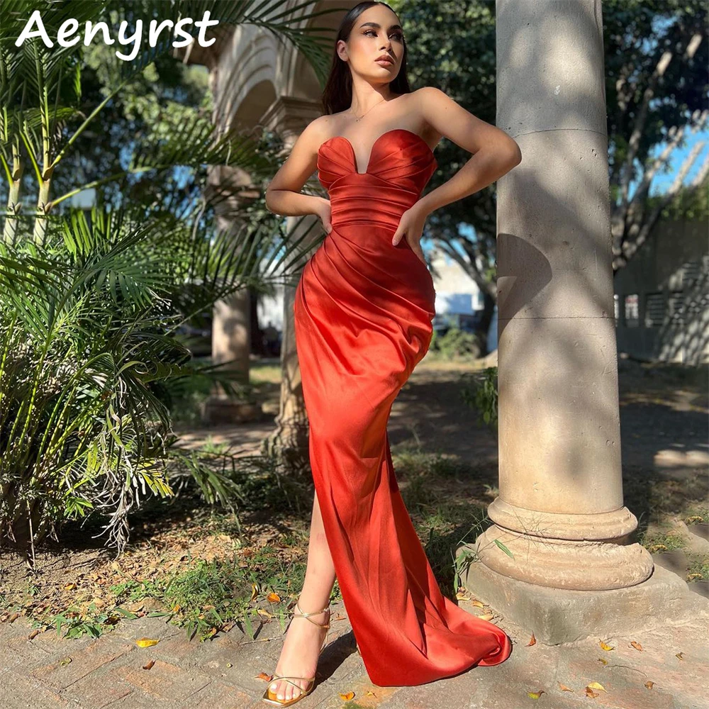 Aenyrst-Robe de Soirée Sirène en Satin, Sexy, Chérie, Fendue Haute, Plissée, Quelle que soit la Longueur au Sol, QueParty