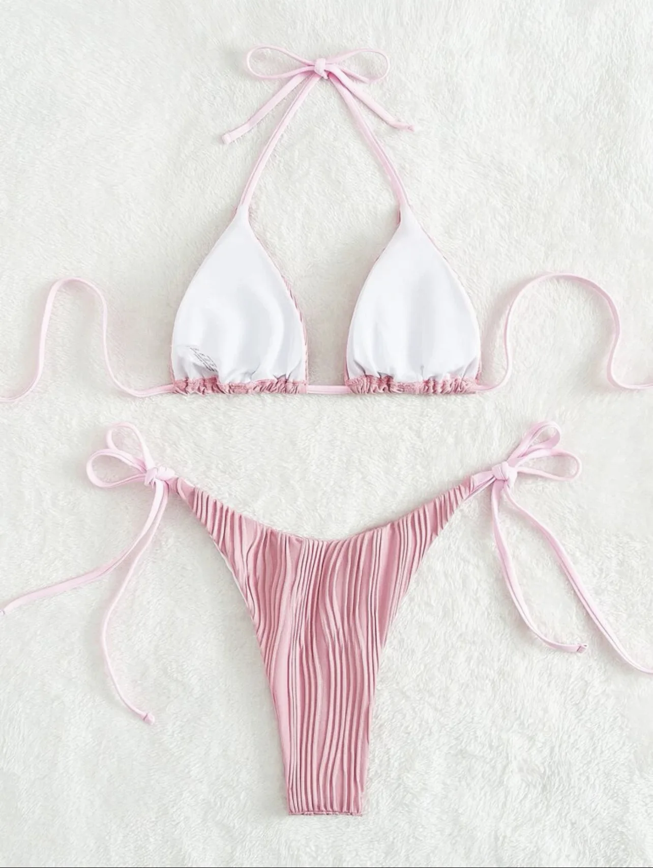 여성용 골지 타이 사이드 비키니 수영복은 솔리드 로우 웨이스트 투피스 홀터 레이스 업 수영복 비치웨어 입욕