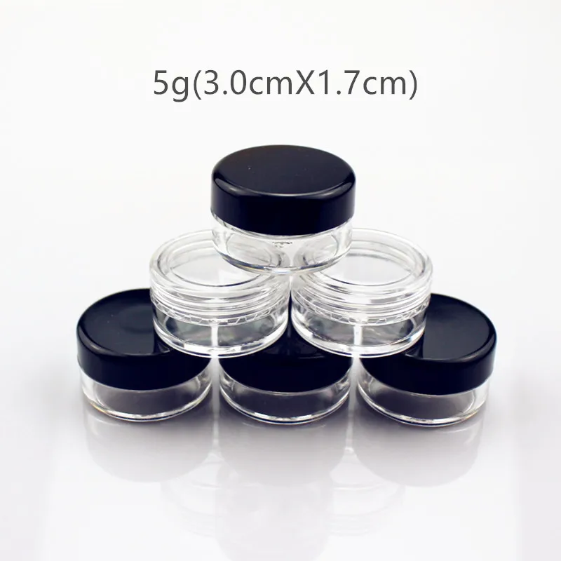 100pcs 1/2/3/5/10g Empty Plastic Makeup Jar Pots Refillable Sample Cosmetic Bottle Eyeshadow Cream Lip Balm Container Storage