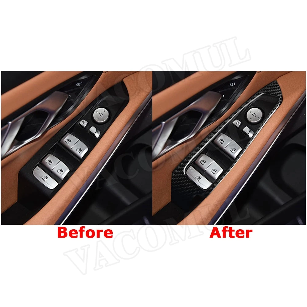 Carbon Fiber Interior Trim Window Lifter Switch Buttons Decorative Frame Cover Stickers For BMW G20 G28 2019 2020