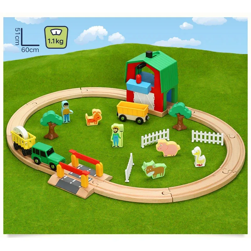 

TOPMAYA New Style GiftTrack Set Toys Train Farm Transport Kids Children Car 1:64 Wood Combination Compatible With Train Tracks