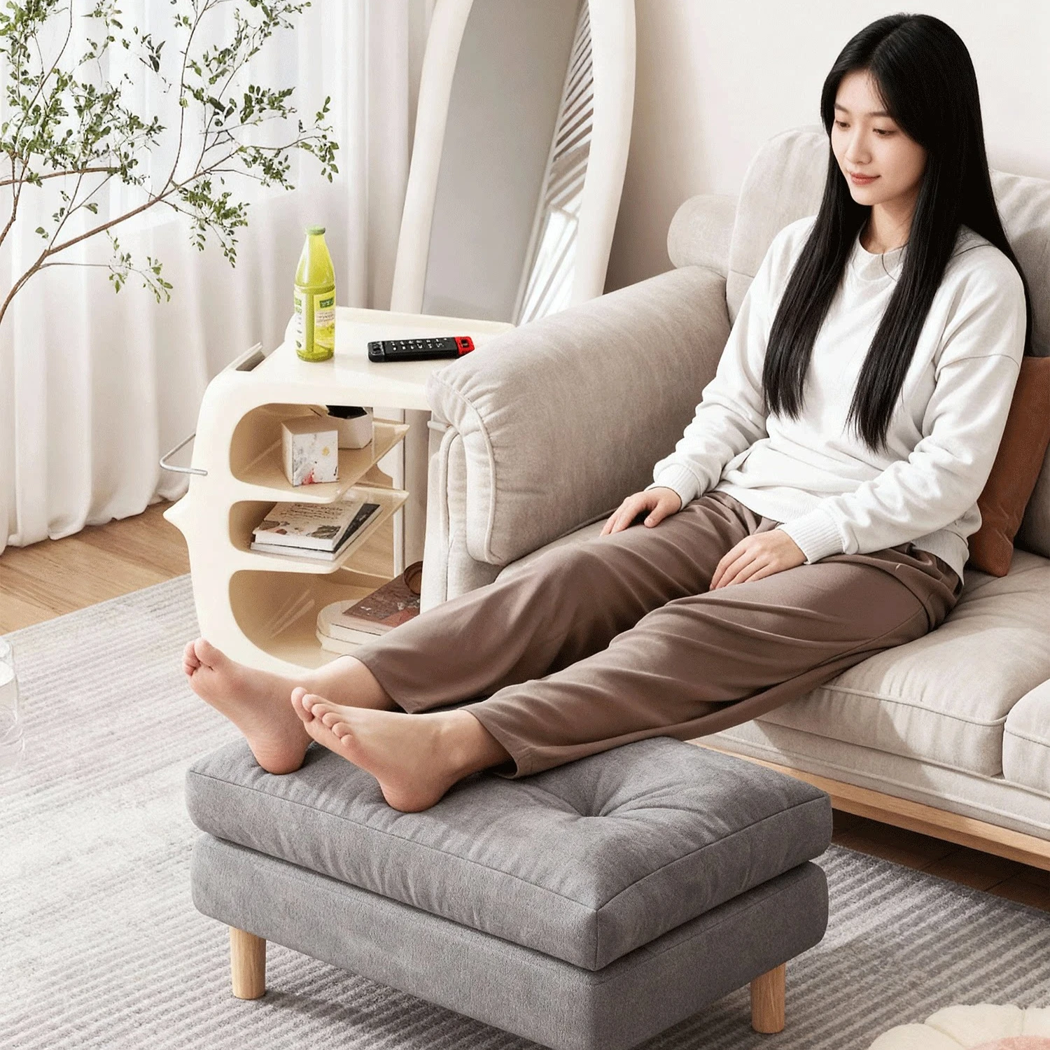 Top Sturdy Solid Wood Folding Foot Stool with Soft Cushion, Multifunctional Shoe Bench for Entryway, Living Room & Home.