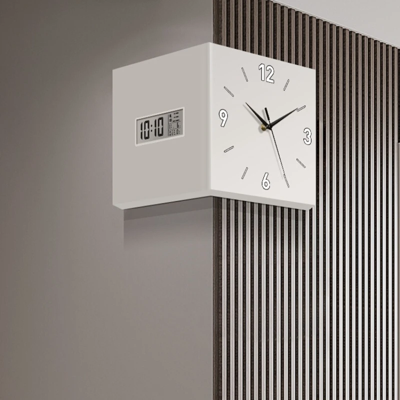Corner Wall Clock Dual Display Digital Calendar with LED Screen Modern Living Room Electronic Timepiece Space-Saving Angle Clock