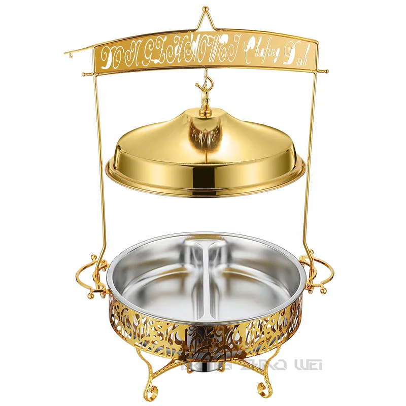 8.0 Liter Golden Chaffing Dishes Custom Hanging Buffet Server Chafing Dish Buffet Set Luxury Food Warmer For Hotel Event Party