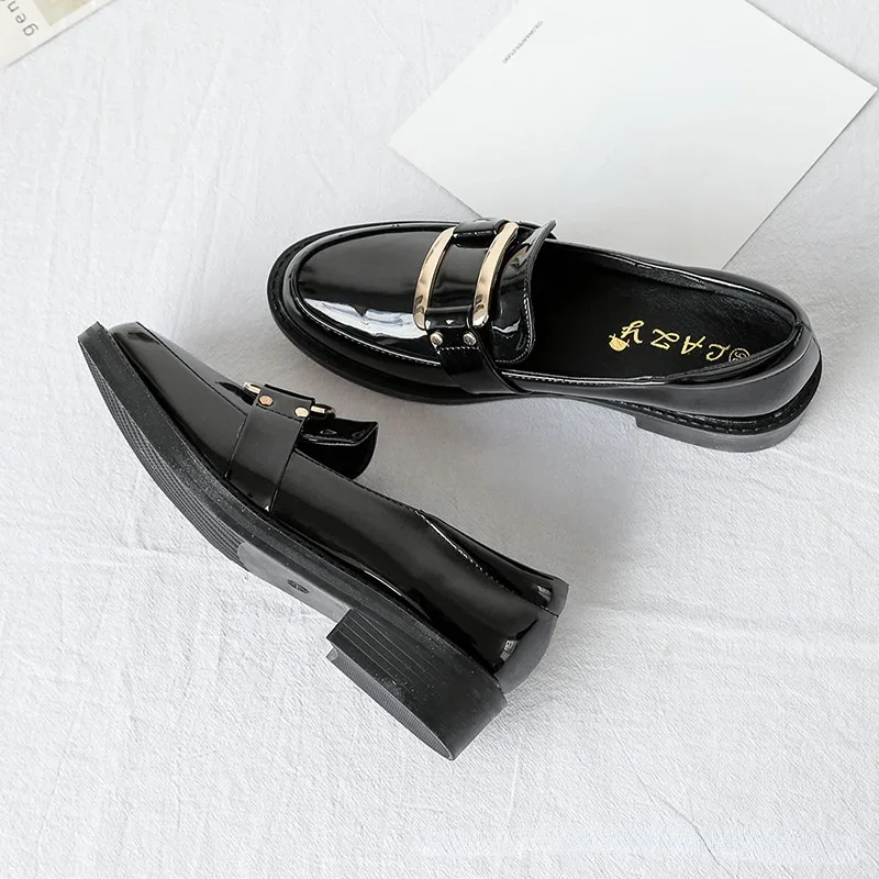 Platform Shoes Women 2021 Autumn Patent Leather Dress Shoes Pointed Toe Buckle Oxfords Shoes Decoration Loafers Woman Shoes