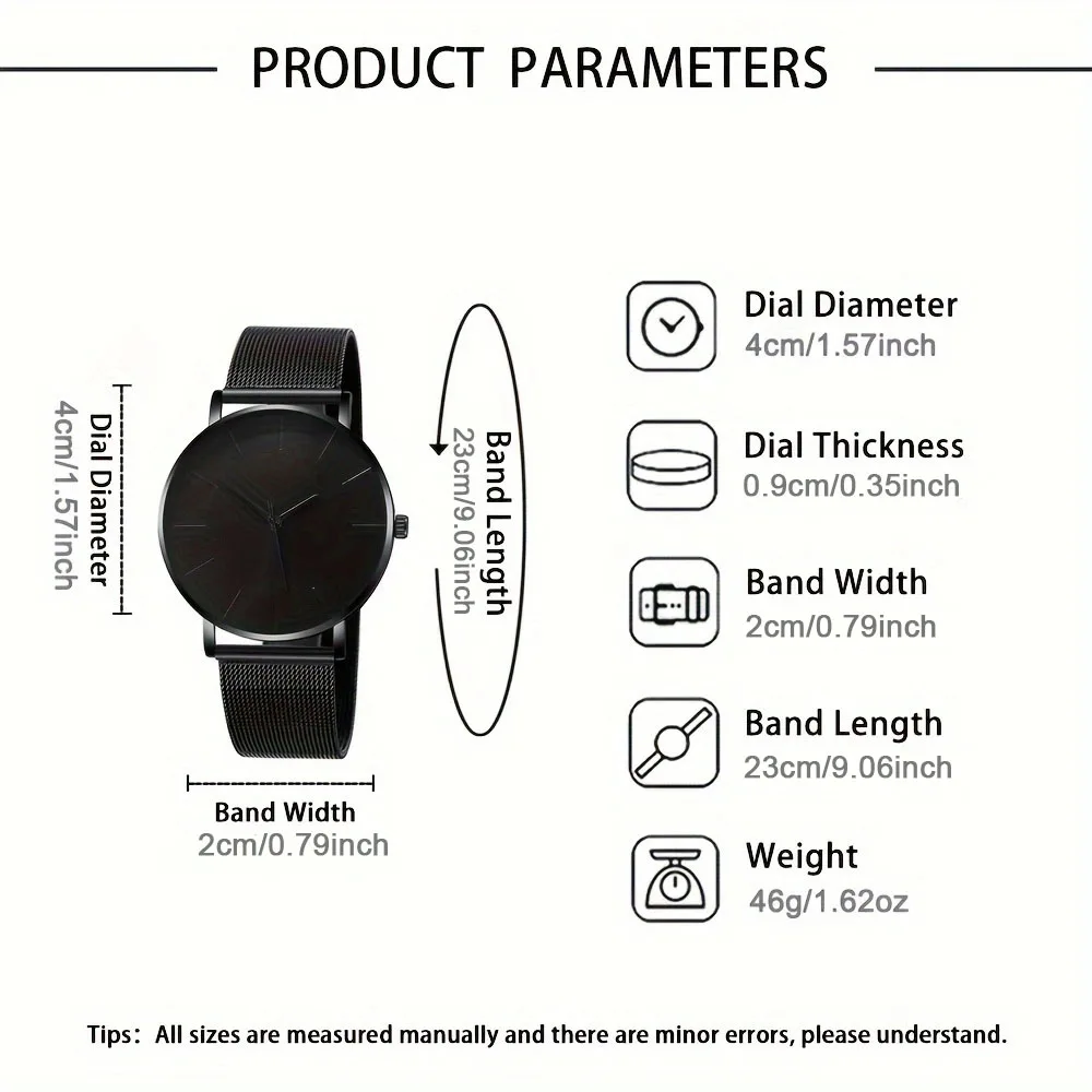 3pcs Men's Casual Handsome Quartz Men's Business Watch Clock Combination Set