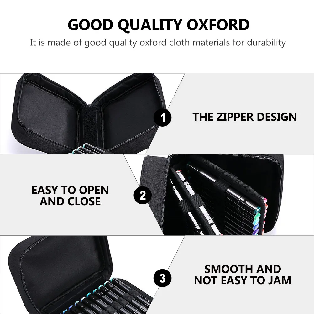 1Pcs Heavy Duty Oxford Cloth Pencil Case for Markers 40 Slots Secure Elastic Hold Portable Carry Handle Drawing Marker Storage
