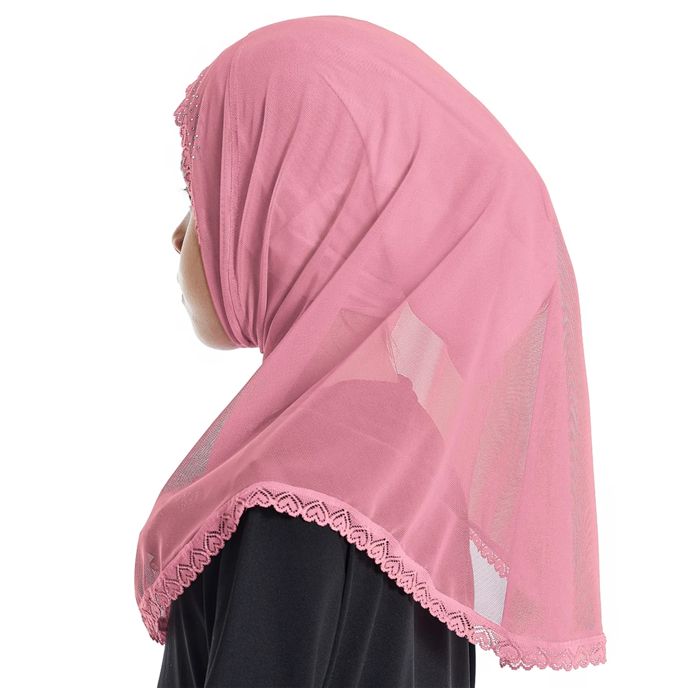 Foulard en Dentelle Amira Diamants pour Enfants Musulmans, Hijab Instantané, Châles Ronds sur Écharpe de Sauna, Chapeau Islamique pour Enfants de 2 à 6 Ans, Casquette pour Bol Musulmanes, 1 Pièce