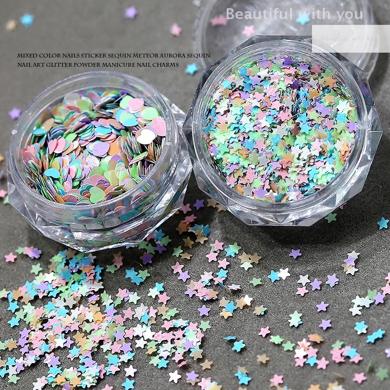 

1Jar Mini Mixed Sparkling Love Star Foil Flakes Nail Sequins Nail Art Decoration Manicure Tips Charms For Women Girls DIY