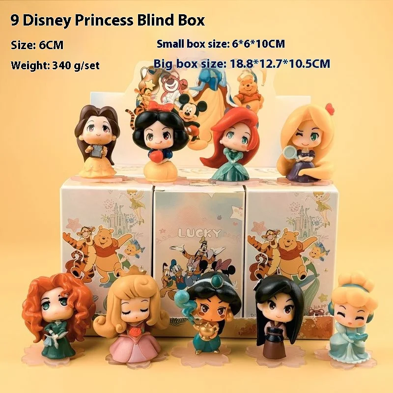 Figuras coleccionables de princesas inspiradas en Disney, conjunto de caja ciega de cuento de hadas, lindos modelos de Pvc para niñas, regalo/decoración de escritorio, cumpleaños/Navidad