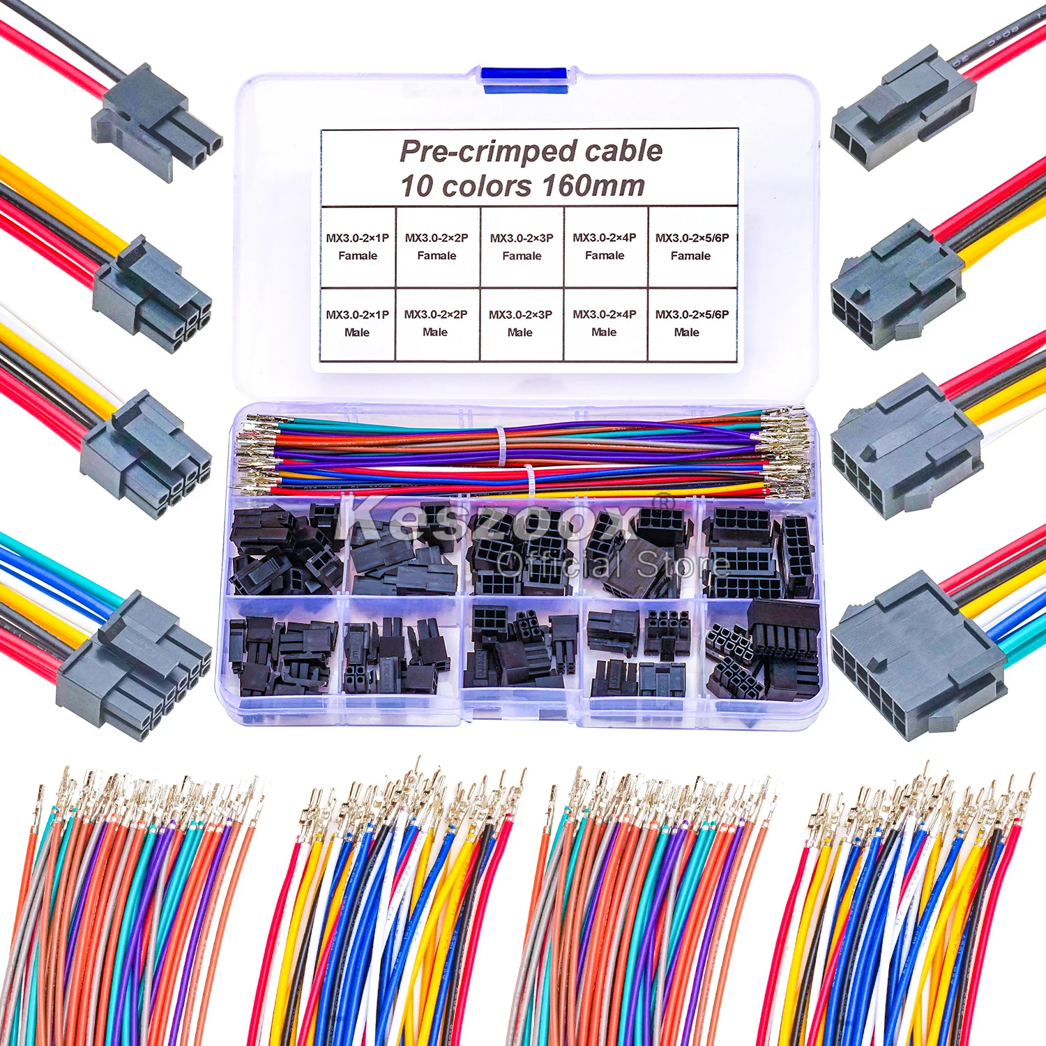 

Keszoox Molex 3.0mm Connectors 2 Rows 2-6P Male Female Connectors Housing with 22AWG Pre-crimped Cable Molex Connector Kit