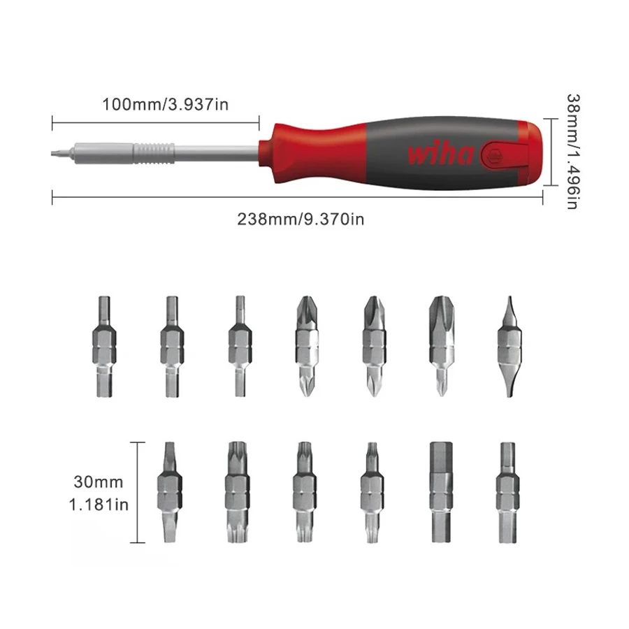 WIHA 40907 26-in-1 LiftUp Screwdriver Set with 13 Double-ended Bits for Phillips, Slotted, Torx,Hex, Pozidriv and Square Recess