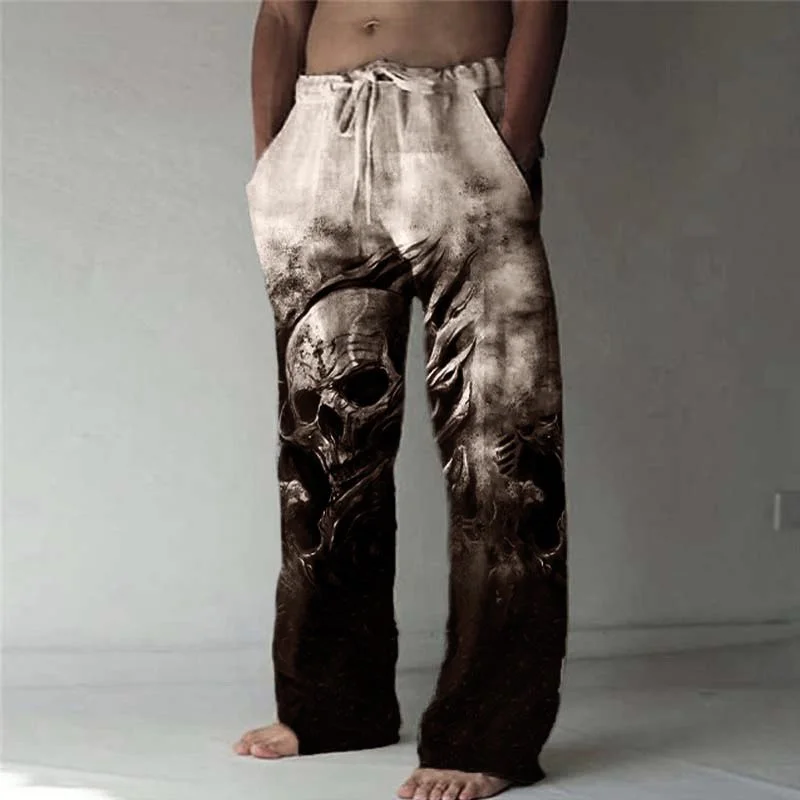 

Men's Cotton Drawstring Casual Pant Skull Tie Dye Gothic Punk Streetwear Straight Trousers for Men Pockets High Street Style