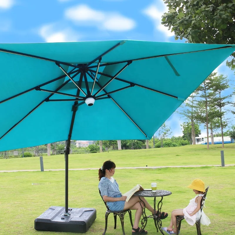 outdoor solar powered led umbrella bluetooths Cantilever Aluminum Patio Umbrella For Beach