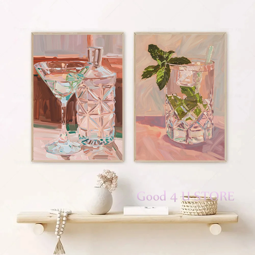 Trendy Alcohol Martini Bar Drink Cherry Disco Ball Poster Canvas Painting Wall Art Pictures Home Kitchen Bar Club Decor Gift