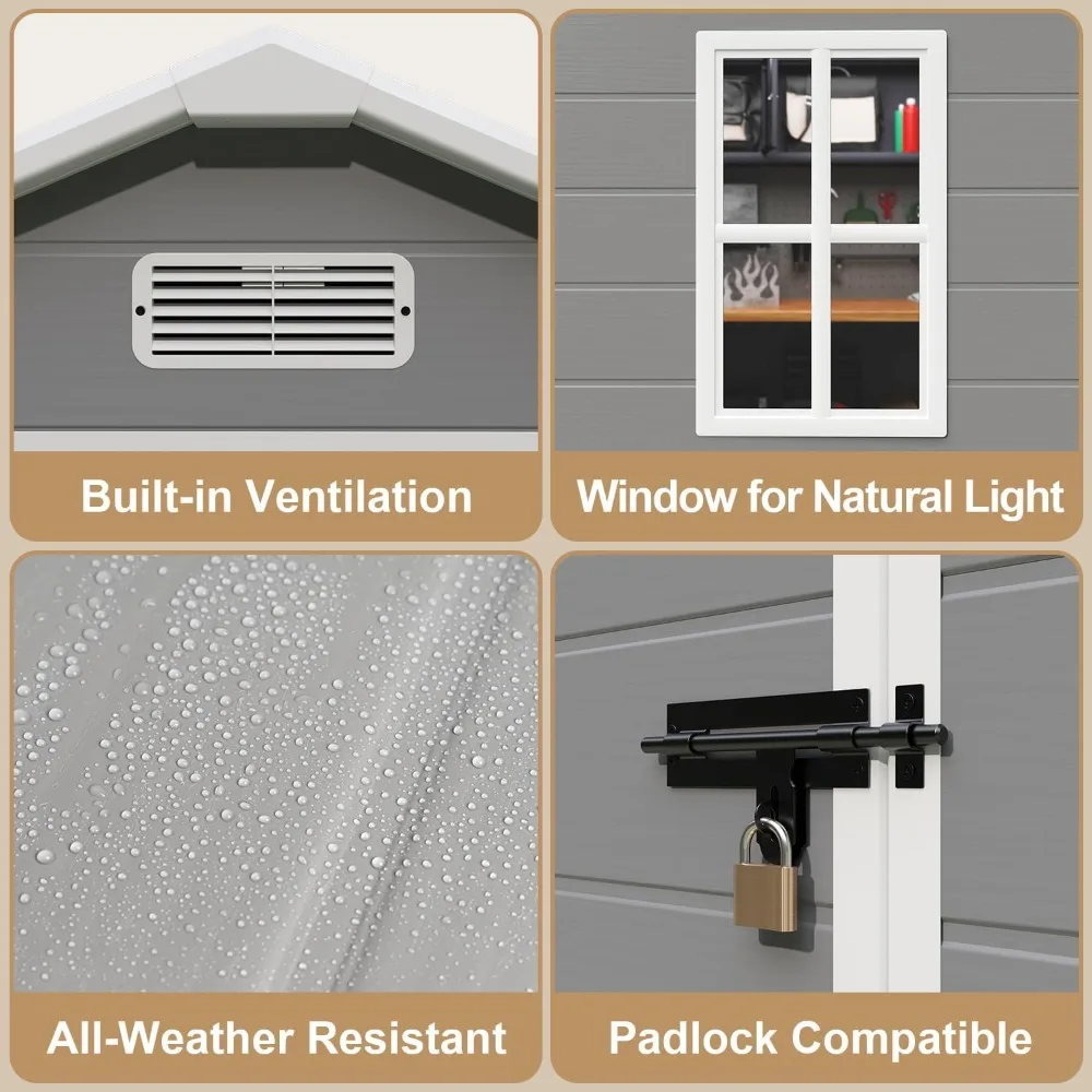 6x4.4 FT Resin Storage Shed Outdoor, Resin Shed with Floor, Garden Weather Resistant Plastic Tool Shed