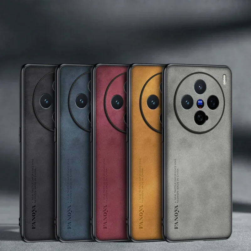 EUCAGR Schaffell PU Leder Silikon Telefon Zurück Fall Abdeckung Für vivo X200 Pro mini Stoßstange Coque Für vivo X200s X200Ultra